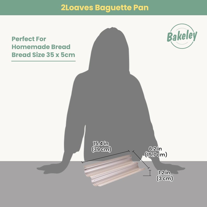 Bakeley French Baguette Bread Pan, Perforated 2 Loaves Baguette Baking Pan, 14.75" x 9.45", Non-Stick Ultra-Ventilate French Bagette Bread Pan for Oven Baking (Champagne Gold) - Image 3